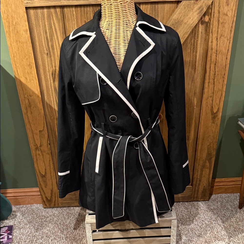 Betsey Johnson Black Trench Coat with White Trim